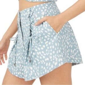 Free People Bennett Shorts High Rise Tie Front NWOT Blue & Ivory Size 12